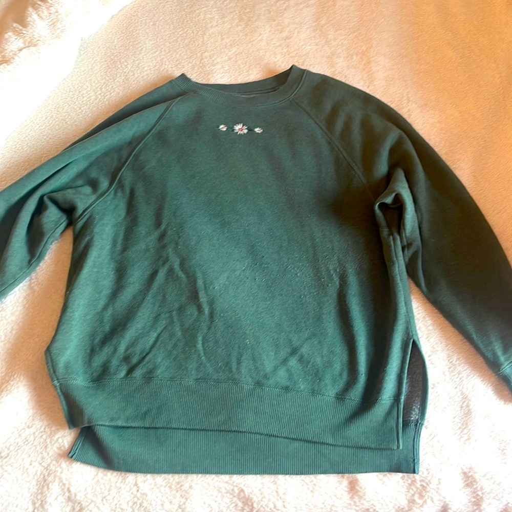 Womens XXS oversized green with flowers crewneck
